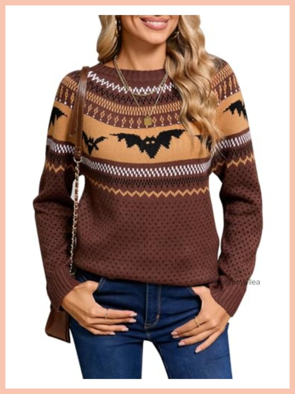 Women Halloween Knit Sweater Long Sleeve Loose Fair Isle Pullover